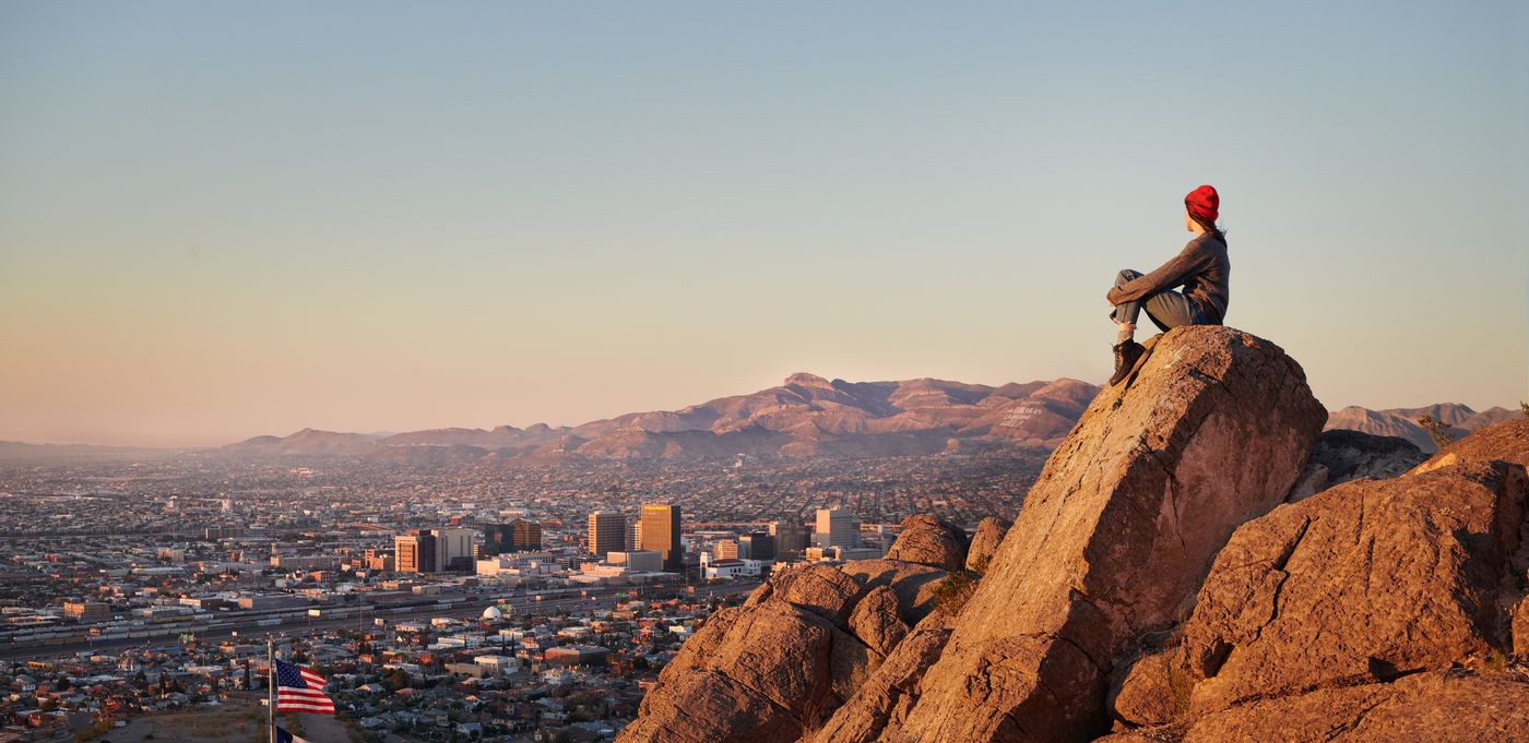 Viewing El Paso's Downtown from foot hill of Franklin Mountains, an see the future of corporate apartments El Paso Texas.